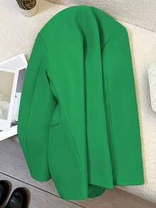 Spring/Summer Women's Solid Color Long Sleeve Double-Breasted Blazer, Notched Collar | Suitable For Dating, Parties, Outings And Holiday Celebrations - Emerald Green - View 5