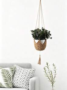 Jute Crochet Long Plant Hanging Basket, Suitable For 3-12 Inch Flower Pots, Woven Plant Hanging Rope With S-Hook, Home Decor - A - View 12