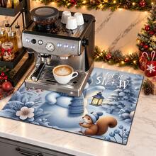 1pc Christmas Themed Printed Pattern Dish Drying Mat, Kitchen Countertop Bowl & Plate Rubber Bottom Drying Pad, Party Decoration, Super Absorbent Hidden Stain Dish Drying Mat, Soft Diatomaceous Earth With Rubber Backing Multi-Functional Kitchen Home Mat, Quick Dry Mat For Coffee Machine & Dish Rack, Kitchen Countertop Coffee Mat & Dish Drying Pad - LL LSD001 - View 3