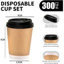 10 Sets 400ML/300ML Thick Kraft Paper Coffee Cups, Heat & Cold Resistant Paper Cup Body With Lid, Suitable For Coffee Shops & Bubble Tea Stores - Coffee Brown - View 3