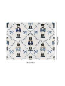Christmas Table Runner Pillow Case Placemat Blue Nutcracker Soldier Bow Farmhouse American Country Style Christmas Decor Dining Table Arrangement Holiday Home Decoration Tablecloth - Multicolor - View 6