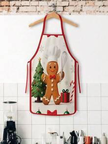 2Pcs Sweet Christmas Gingerbread Man Kitchen Apron, Snowflake Printed Adjustable Cooking Apron, Xmas Holiday Kitchen Decor Christmas Gift - Multicolor - View 7