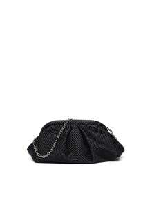 Tas Clutch Malam Wanita Bertabur Berlian Imitasi, Pola Berlian Imitasi Berkilau, Lapisan Kain, Rantai Lipat Berkerut yang Dapat Dilepas, Gaya Glamor Mewah, Pesta Pernikahan - Hitam - View 2