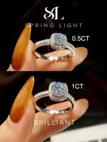 1pc Fashion Classic 0.5–1ct Square D Color Moissanite Engagement Ring, Suitable For Wedding, Ball And Various Occasions - Silver - View 2