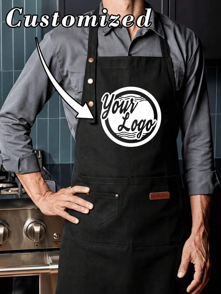 Customizable Unisex Cooking Apron, Personalized With Photos, Logos, Text, Icons, Thick Fabric Kitchen & Gardening Apron, Perfect Birthday, Anniversary, Christmas Gift For Friends, Family, Couples - Multicolor - View 1