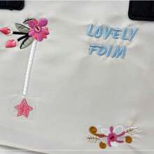 1pc Large Capacity Embroidered Canvas Tote Bag, Women's Commute Travel Handbag - Multicolor - View 7