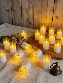 6/12/24pcs Flickering Flameless Candle Lights With Timer Remote Control, Battery Operated Mini Wishing Candles, Suitable For Christmas, Halloween, Valentine's Day, Dining Table, Proposal, Wedding, Party, Gift, Holiday - Transparent - Cup Wax - View 6