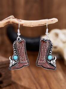 luodee 1 Pair Vintage Western Style Cowboy Boots Turquoise Earrings, Bohemian Earring For Women, Suitable For Any Occasion Wear For Cowgirls, Retro Ear Accessories, Exquisite Gift For Women - Multicolor - View 3