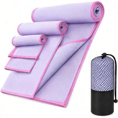 Toallas de Microfibra para Entrenamiento y Viaje, Toalla de Viaje Ligera y Portatil, Toalla Deportiva para Sudor de Gimnasio, Hot Yoga, Tenis, Correr (3, Lila Claro)
