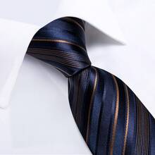 Navy Blue & Gold Diagonal Stripe Men's Tie 4-Piece Set With Pocket Square, Cufflinks, Silver Tie Clip, Evening Party Accessories - Navy Blue - View 3