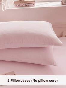 2pcs Pink, Ultra Soft, Breathable, Minimalist Cute, Solid Color, Unisex, Polyester, Dorm Wear, All Season, 1 Pair Pillowcases, Size Options: Twin, Full, Queen, King - Pink - View 6