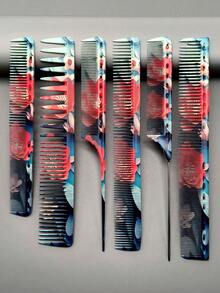 Patterned Hair Comb, Fashionable And Stylish Comb, Essential Styling Comb For Salon And Beauty Parlor, Professional Hairdresser Cutting Comb, Tail Comb, Women's Hair Comb, Men's Hair Comb Available - Multicolor - View 1