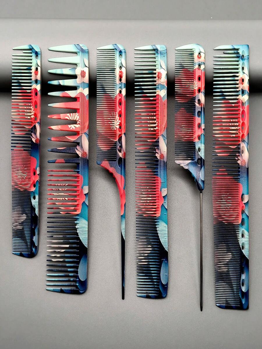 Patterned Hair Comb, Fashionable And Stylish Comb, Essential Styling Comb For Salon And Beauty Parlor, Professional Hairdresser Cutting Comb, Tail Comb, Women's Hair Comb, Men's Hair Comb Available - Multicolor - View 1