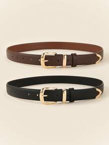1/2pcs Solid Color Casual Vintage Elegant PU (Polyurethane) Belt, Versatile For Daily Wear, Can Be Paired With Sweaters, Jeans And Jackets, Suitable For All Seasons - Multicolor - View 3