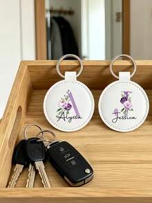 1pc Customized Leather Keychain - Round Keyring For Men & Women, Perfect For Holiday Gifts And Party Favors, Independence Day Halloween Gift - Multicolor - View 6