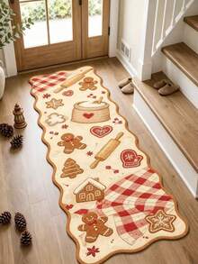 1 pc Karpet Alas Pintu Motif Patchwork Bergelombang Asimetris dengan Latar Krem, Kotak-kotak Merah, Orang Jahe dan Berbagai Elemen Natal, Gaya Natal, Keset Selamat Datang, Karpet Kecil, Karpet Lantai, Keset Luar Ruangan, Karpet Dapur, Keset Pintu Depan, Karpet Area, Keset Taman, Dapat Dicuci, Dekorasi Rumah - MultiWarna - View 3