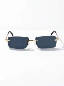 1pc Frameless Rectangular Fashion Glasses, Narrow Frame, Fashion Glasses For Men And Women, Suitable For Daily Wear, Outdoor And Beach Use - Grey - View 4