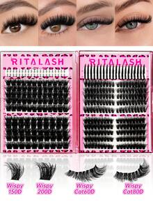 RITALASH 380PCS Mixed Length Individual False Eyelashes, 6 Styles DIY Eyelash Thick-Looking Eyelash Extensions, Spiky & Cat Lashes Self-Grafting Curling Lashes For Women, Makeup Products - View 1