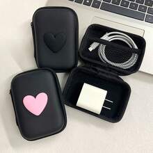 1pc Handmade Heart Pattern EVA Storage Bag Earphone Pouch Coin Zipper Pouch Data Cable Organizer Bag - Multicolor - View 6