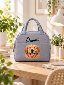 Personalized Pet Photo And Name Lunch Bag/Lunch Box, Custom Corduroy Lunch Box (Customizable Name), Suitable For Work, Travel And School. Suitable For Lunch Tote Bag, Back To School Gift - Multicolor - View 7