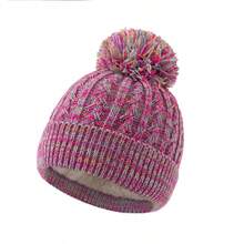 1pc Single Ball Vertical Striped Knitted Beanie Hat With Yarn Crafting Thermal Lining Children Warm Hat - Multicolor - View 7