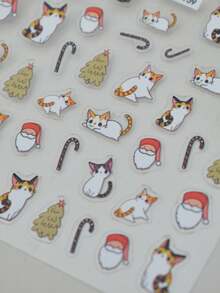 1pc Soft Cute Cartoon Kitten Santa Claus Nail Stickers, Minimalist Christmas Tree & Candy Cane Nail Decals, Christmas Theme, Shiny Surface, Cute Style, INS, Suitable For Holiday Parties And Autumn Outings - Multicolor - View 4