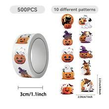 500Pcs Cat Pumpkin Halloween Roll Stickers, Cute Black Cat Ghost Round Stickers, Self-Adhesive Decals For Party Gift Envelope Scrapbook Decor - 500 Pcs/roll - View 11