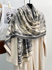 FADZOYLE 1pc Flowers Pattern Scarf Pashmina Shawl Wrap Women Unisex Winter Fall Warm Soft For Coat Matching Daily Use Elegant Dressy Evening Gift Accessories - Multicolor - View 17
