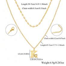 2Pcs/Set New Heart Bubble Initial Gold Color Stainless Steel Lip Chain Choker Layered Necklaces For Women - Yellow Gold - View 2