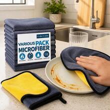 1/5/10pcs Ultra-Fine Microfiber Car Cleaning Towels Soft Quick-Dry Window Mirror Wiping Cloth Double-Layer Cleaning Cloth Suitable For Car Washing, Home Cleaning And Pet Drying - Yellow-gray 11.8*11.8 Inch - View 4