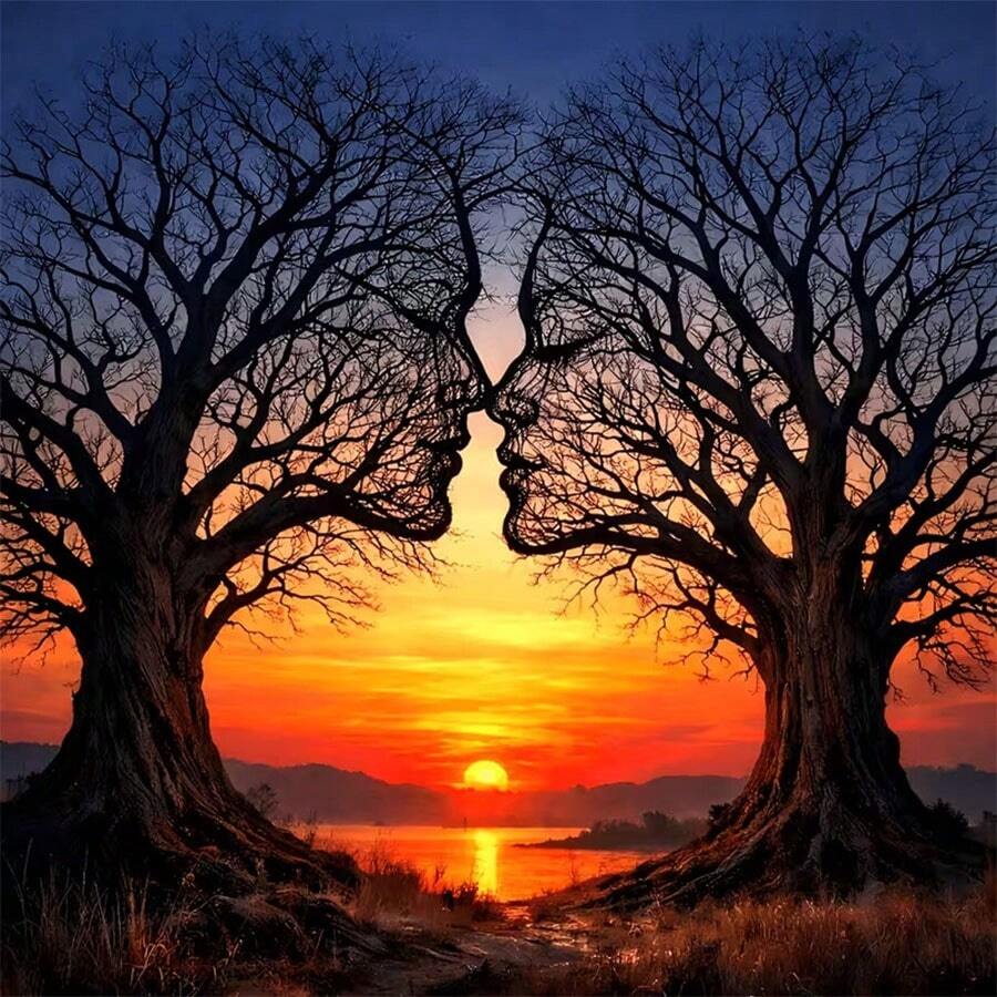 New 5D DIY Diamond Painting Kit - Sunset Fantasy Dead Tree Landscape, Round Full Drill Acrylic Artwork, Living Room, Bedroom, Home Decor Handmade Painting, Christmas Gift, Suitable For Beginners, Frameless
