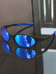Unisex Fashion Glasses, Streamlined Wrap-Around Narrow Frame Design, Iridescent Mirror Lenses, Y2K Techwear Style, Suitable For Street Photography Outfits - Multicolor - View 3