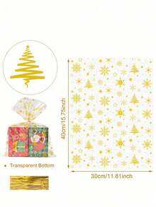 10pcs Transparent Christmas Cellophane Gift Bags Featuring Snowflake, Star, And Christmas Tree Patterns; Suitable For Christmas Gift Wrapping, Christmas Party Supplies, And Festive Home Decor. - Multicolor - View 3