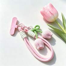 1pc Tulip Knitted Pendant Phone Lanyard Wrist Strap, Creative Handheld Anti-Loss Anti-Drop Portable Bracelet, Woven Design, Soft Detachable, Suitable For DIY Phone Lanyard And Phone Case Decoration, Perfect Gift For Friends/Bag Charm - Multicolor - View 7