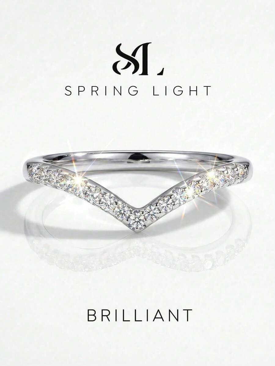 1pc Moissanite Ring, Elegant Lightweight V-Shaped Pave Diamond Ring, Suitable For Women's Party And Daily Wear