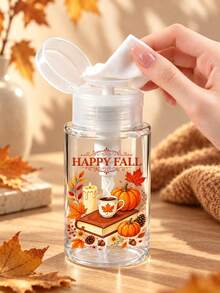 新款「Hello Fall」咖啡南瓜閱讀圖案透明PET旅行瓶，卸妝液分裝瓶，附3.38oz/6.76oz便攜壓頭分裝瓶，適用於洗甲水、化妝水與卸妝液，圓頂設計，手洗用，卸妝液瓶 - 彩色 - 查看 4