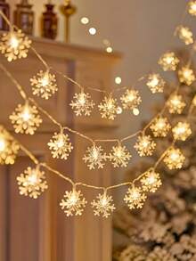 1pc Snowflake LED String Lights, Christmas Decoration String Lights, Battery Powered, Winter Wonderland Decorative Lights, With Switch Control, Outdoor Garden String Lights, Suitable For Christmas Decoration Living Room, Bedroom, Stairs, Handrail, Christmas Tree, Bedroom, Party, Wedding, Christmas Party Decoration Colorful String Lights[Battery Not Included] - Snowflake String Lights - View 4
