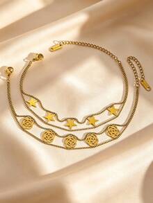 Wavy Snake Chain Choker,304 Stainless Steel Star Camellia Rhinestone Flower Necklace Women Stackable Jewelry - Yellow Gold - View 7
