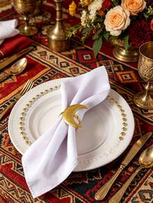 2/4/6pcs Matte Star & Moon Napkin Rings, Al-Fitr Al-Adha Table Decor Napkin Holders, Star & Moon Napkin Rings - Gold - View 4