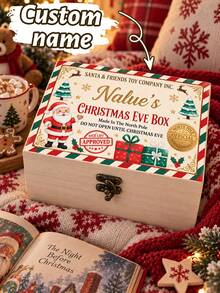 Custom Christmas Eve Keepsake Box, Personalized Rustic Wooden Memory Box For Home Decor, Festive Name Storage Case, Customized Name Holiday Gift Box, Customizable Seasonal Keepsake For Christmas Party Display, Christmas Party Decor, Merry Christmas - Style I - View 1