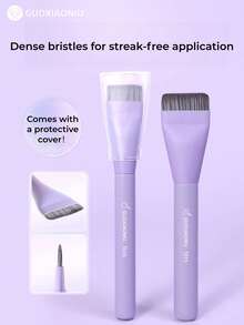 GUOXIAONIU Korean Flat-Edge Foundation Brush, Dense Streak-Free Bristles, Zero Product Absorption, Lightweight Seamless Base, Beginner Friendly, With Protective Cover, Travel Portable - Taro Purple - View 2