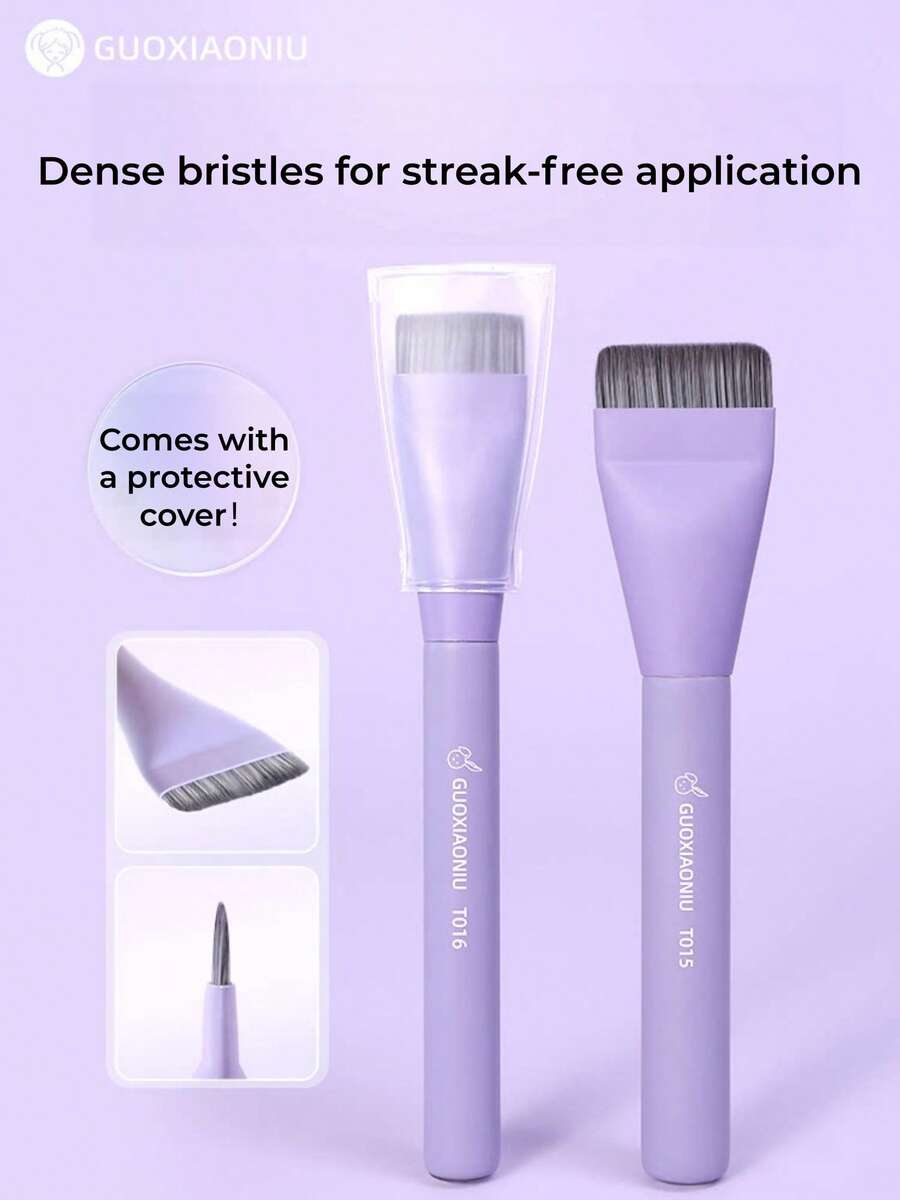GUOXIAONIU Korean Flat-Edge Foundation Brush, Dense Streak-Free Bristles, Zero Product Absorption, Lightweight Seamless Base, Beginner Friendly, With Protective Cover, Travel Portable