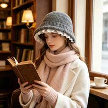 Women's Lace Trim Knitted Bucket Hat, Vintage Ruffle Edge Basin Hat, Soft Warm Woolen Cap For Autumn/Winter, Daily Outing Atmosphere Hat, 3 Colors Available - Multicolor - View 5