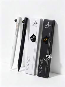 2/1pc Social Anxiety Cat Hide-And-Seek Click Neutral Pen Black & White Minimalist Fun Stress Relief Pen Suitable For Students Practice Problems Note Taking Classroom Assignments 0.5mm Bullet Tip Smooth Writing Back To School Funny Small Gift - Multicolor - View 1