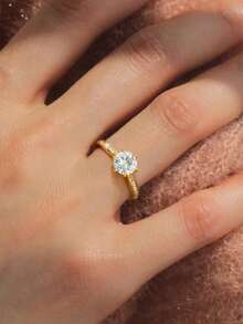 ESBERRY 1 buah Cincin Pertunangan Moissanite Ukuran S Cincin Abadi Cincin Janji Cincin Ulang Tahun Perhiasan Mewah Hadiah - Emas - View 4