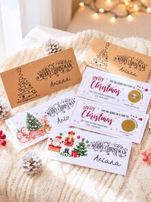 1/3/5pcs Customized Christmas Scratch-Off Cards With Envelopes, Personalized Scratch-Off Surprise Gift Vouchers, Customizable Name And Information, Holiday Surprise Reveal Cards, Christmas Party Favors, Travel Announcement Gift Cards, Unique Christmas Gifts For Family And Friends - Multicolor - View 9