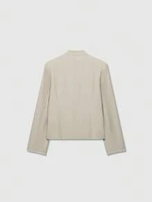 Women's Long Sleeve Stand Collar Button Blazer - Light Khaki - View 2