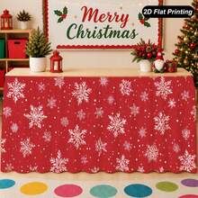 1PC 2D Flat Christmas Tablecloth Red Snowflake Table Skirt Perfect For Home Kitchen Decor Home Party Holiday Decoration Christmas Party Tablecloth,Tableskirt - Multicolor - View 2