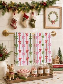 2pcs Christmas Red Green Pink Color Block Striped Bow Pattern Kitchen Towels, 40*60cm Soft Microfiber Tea Towels, Suitable For Home Kitchen Restaurant Outdoor Camping Tabletop Cleaning Dish Cloth Hand Towel Accessories, Christmas Theme Dining Kitchen Decor Fabric Wiping Towels, Holiday Gift Giving - Multicolor - View 5