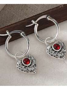 Gmzalx Women's Vintage Craft Heart Dangle Earrings, Sweet Cool Style Pendant Earrings, Suitable For Dating Occasions - Antique Silver - View 4